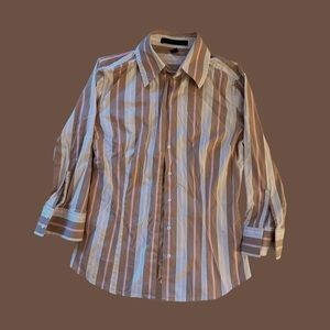 Express / Brown and Pink Striped Button Up